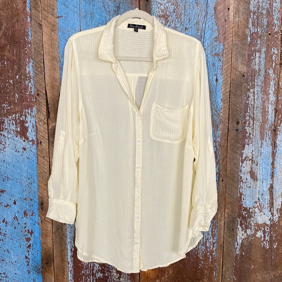 New Leaf White & Yellow Striped Button Down Shirt - Picture 1 of 8